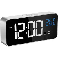 LONGZIMING -Oplaadbare LED Muziekwekker - Zilverkleurig - Grote Digitale Klok met USB, Instelbare Helderheid en Alarmvolume