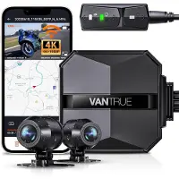 Vantrue F1 4K + 1080P dashcam motorfiets, 5GHz WiFi GPS dashcam voor en achter, IP67, Duitse stemaanwijzingen motorcamera, 24 uur. Botsingsdetectie, Kilometerstand, WDR & HDR & App, Maximaal 512G