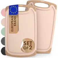 Blumtal Snijplank Linnmon - Kunststof Snijplank met Sapgroeven en Handvat - BPA Vrij - Beige - Large - Set van 2
