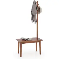Costway 3-in-1 bijzettafel van massief hout, kapstok met schoenenbank en 3 haken, vrijstaande kledingstandaard, multifunctioneel voor slaapkamer, woonkamer, hal
