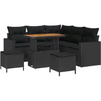 vidaXL Tuinbank Set 9 st 6-Aantal zitplaatsen Zwart poly rattan