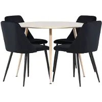 Ebuy24 Plaza eethoek tafel Ø100cm en 4 velours stoelen whitewash.