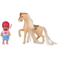Eddy Toys Fashionpop Mini 9cm Met Paard - Modepop Speelset met Helm en Zadel - Paard met Lange Manen - Speelset voor Kinderen - Doos met Venster