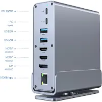 Cablexpert USB Type-CF 15-in-1 multi-port adapter (USB hub AF-ports v.2x2 + v.3x3, Type-CF + HDMIx2 + DisplayPort + PD + card reader + GigaLAN + 3