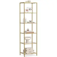 Vasagle Smalle glasplank met stalen frame, Goudkleurig / 6 planken (30 x 40 x 177,3 cm)
