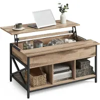 Vasagle Salontafel in hoogte verstelbaar met opbergruimte onder het tafelblad, Kameelbruin + zwart / 60 x 100 x (48-62) cm
