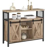 Vasagle Dressoir met 2 schuifdeuren, Natuurlijk + Zwart