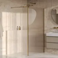 Brauer Oblivion Flow Inloopdouche 120x200cm Ribbelglas Met Zijwand 30cm - Geborsteld Goud PVD - Veiligheidsglas - Douche, Douchewanden, Inloopdouche, Vaste Wand Met Zijwand - 8721357901117