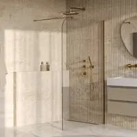 Brauer Orion Inloopdouche 120x200cm Afgerond - Helder Glas - Geborsteld Goud PVD - Veiligheidsglas - Douche, Douchewanden, Inloopdouche, Vaste Wand - 8721357901339