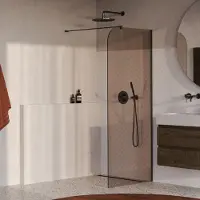Brauer Orion Inloopdouche 90x200cm Afgerond - Brons Glas - Geborsteld Gunmetal PVD - Veiligheidsglas - Douche, Douchewanden, Inloopdouche, Vaste Wand - 8721357901452