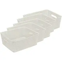 Discountershop Opbergmand Set van 5 – ±12 Liter per Mand – Opbergmand Speelgoed Kinderkamer – Keukenkast Organizer – Kledingkast Organizer – Kast Organizer – Opbergdoos Wit – 35,3 × 29,5 × 13,3 cm