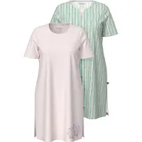 Ulla Popken - Dames - Bigshirts set van 2 strepen/haas ronde hals korte mouwen - Roze - Maat 54+