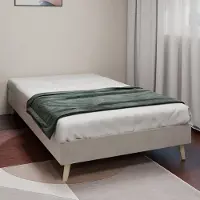 OKWISH Bedframe 90x200cm – Modern Minimalistisch Platformbed – Stevig Metalen Frame – Snel Te Monteren – Slaapkamer – Stof – Zonder matras – Beige