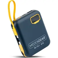 MOJOGEAR MINI GO 10.000 mAh Powerbank met ingebouwde kabels (USB-C en Lightning) - Tot 4 apparaten tegelijk opladen - Broekzakformaat - LED-display - Blauw