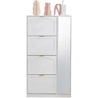 Merax Schoenenkast met Spiegel – Smalle Halkast met 4 Klapvakken en Verstelbare Planken – Witte Schoenenopberger 80×24×147 cm