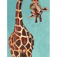 IXXI Giraffe with green leaf, Coco de Paris - 60 x 80 cm - Grote wanddecoratie en posters - Olieverf, Schilderijen, Speels, Illustraties, Kleurrijk