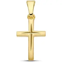 New Bling 9NBG-1007 - - Massief kruis hanger satijn/diamantgeslepen - 14kt geelgoud - 19.7 x 9.12 mm