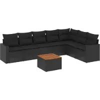 vidaXL 8-delige Loungeset met kussens poly rattan zwart