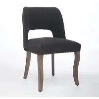 Merax Eetkamerstoelen Set Van 2 - Stoffen Bekleding (Chenille) - Gebogen Hoge Rugleuning - Massief Houten Poten - Klassieke Farmhouse Stijl - Zwart