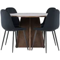 Ebuy24 Bootcut eethoek tafel Ø110cm en 4 velours stoelen mocca.