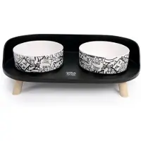 M PETS M-PETS ALTITUDE URBAN STYLE - Dubbel verhoogd voerbakje zwart-wit