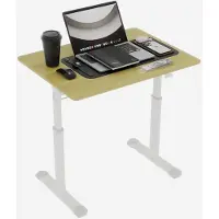 Merax In Hoogte Verstelbaar Bureau 80×60 cm – Zit-Sta Bureau met Handslinger – Stevig Metalen Frame – Werktafel voor Studiekamer en Werkruimte – Houtkleur met Wit