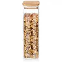 Orion - Glazen Voorraadpot - 600ml - Bamboe Deksel - Siliconen Ring