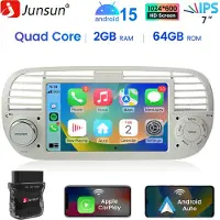 Junsun Autoradio - Geschikt voor Fiat 500 2007-2015 Accessoires , - Android 15 - 2+64 GB - Draadloos Carplay & Android Auto - GPS Navi & SWC & Bluetooth & Wifi & DSP & Cam