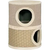 STILVORA Krabpaal 49 cm van pluche en polyester, compacte ton met krabmat, twee ligplekken en zachte rand, khaki