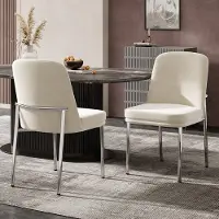 MODFU Eetkamerstoel set van 2, gestoffeerd met fluweel, verchroomd metalen frame, modern minimalistisch, beige