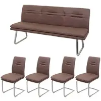 Mendler Eetkamer set HWC-H70, eetkamergroep, zitgroep, eetkamergarnituur, stof/textiel, geborsteld roestvrij staal, bruin, 180 cm