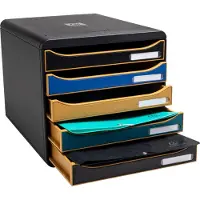 Exacompta Neo Deco Ladekastje PS (Polystyreen) Kleurenassortiment, zwart 5 Lades 27,8 x 34,7 x 27,1 cm