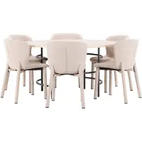 Ebuy24 Copenhagen eethoek tafel Ø140cm en 6 stoelen whitewash, beige.