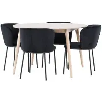 Ebuy24 Flora eethoek tafel Ø120cm en 4 stoelen whitewash, zwart.