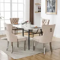 MODFU Eetkamerstoel set van 4, velvet bekleding, metalen poten, met siergesp, beige