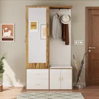MODFU Kapstok 100x38x180 cm van spaanplaat, met spiegel, uittrekbare kledingstang en schoenenrek