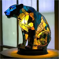 LONGZIMING -Retro Tafellamp Luipaard – Decoratieve Resin Nachtlamp – Vintage Dierenlamp – Sfeervolle Bedlamp – Compact Formaat – Voor Woonkamer en Slaapkamer