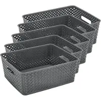 Discountershop Opbergmand Set van 5 – ±12 Liter per Mand – Opbergmand Speelgoed Kinderkamer – Keukenkast Organizer – Kledingkast Organizer – Kast Organizer – Opbergdoos Grijs – 35,3 x 29,5 x 13,3 cm