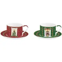 Easy life Kerstmokken Set 2 stuks 240 ml Porselein met Schotels