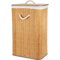 HEM Wasmand Bamboe Opvouwbaar 60L – Wasbox met Deksel en Waszak – Wasmand Badkamer Slaapkamer – Naturel Houtlook – Inclusief Microvezeldoekje