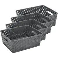 Discountershop Opbergmand Set van 4 – ±12 Liter per Mand – Opbergmand Speelgoed Kinderkamer – Keukenkast Organizer – Kledingkast Organizer – Kast Organizer - Opbergdoos Grijs – 35,3 × 29,5 × 13,3 cm