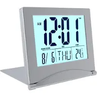 Aura Dementieklok – Digitale Klok met Alarmfunctie – Kalenderklok met Digitale Wekker - Met Datum en Temperatuurmeter - Zilver- 9cm x 4cm x 8cm