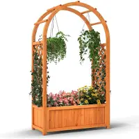 KOMFOTTEU Verhoogd bloembed met rankrooster, bloembak met boogpergola en afvoergaten, plantenbak, tuinbed, klimhulp voor tuin en balkon