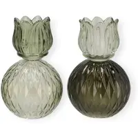 DK Design Daan Kromhout - Waxine houders - Set van 2 - Tulp - Glas - Bol - LichtGroen Mix - 11x17cm