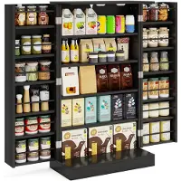 Costway Multifunctionele kast, opbergkast met 6 verstelbare planken, keukenkast voor eetkamer, woonkamer (zwart)