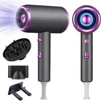 Aura Haarfohn - Föhn met Diffuser – Krullen – Ionische Haardroger met Borstel - 3 Standen - 3 Opzetstukken – Reisföhn - Coolshot – Haarföhn met Diffuser – Hair Dryer - 1800W - Grijs- 26cm x 6cm x 5cm