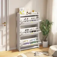 OKWISH Schoenenkast – Met 3 Kanteldeuren En 6 Vakken – Voor Hal Woonkamer Kantoor – MDF Spaanplaat Wit – 70×24×120 Cm