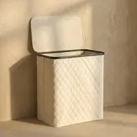 Mazazu Wasmand met Deksel & Uitneembare Waszak - XXL 132 Liter - Diamond Stitch - Bamboe Frame - Crème Wit - 57x37x63 cm