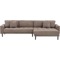 Ebuy24 Hoekbank Lido ribstof rechts | ribfluweel bruin 290x76x92 cm hoekbanken | NADUVI
