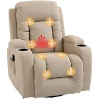 HOMCOM Massage Relaxstoel Sofa-Kunstleer, Staal-99L x 82B x 103H cm-Crème wit